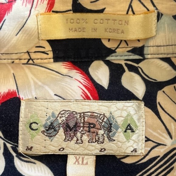 Vintage Campia Moda Mens Hawaiian Floral Shirt S/S Size XLarge Black Tan Cotton - Picture 5 of 7